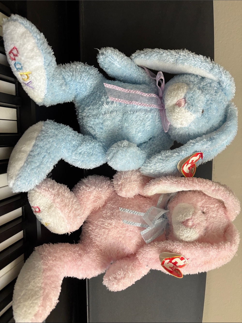 Ty Baby Plush Bunny Hop Pair - Blue and Pink Pair